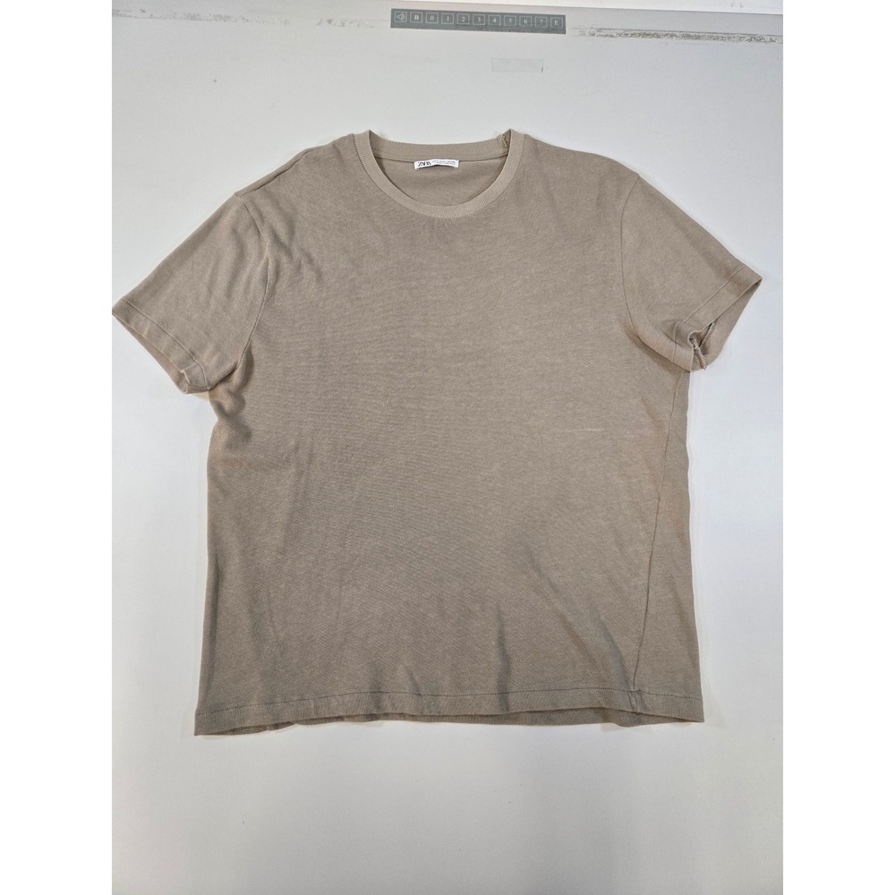 Zara Man Tan Beige Textured Knit T-Shirt Mens‎ Large Crewneck Short Sleeve L